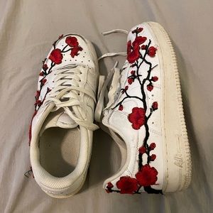 Custom Nike Air Forces with Red Cherry Blossoms